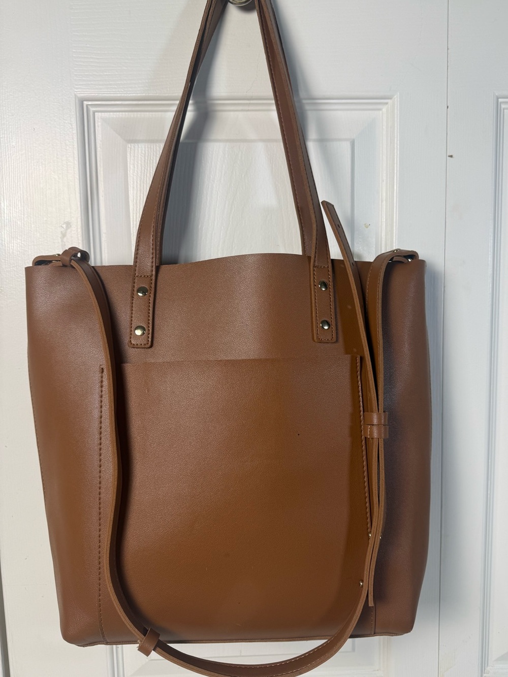 HENNY + LEV Brown Faux Leather Tote Bag Minimalist Shopper Work Travel Purse